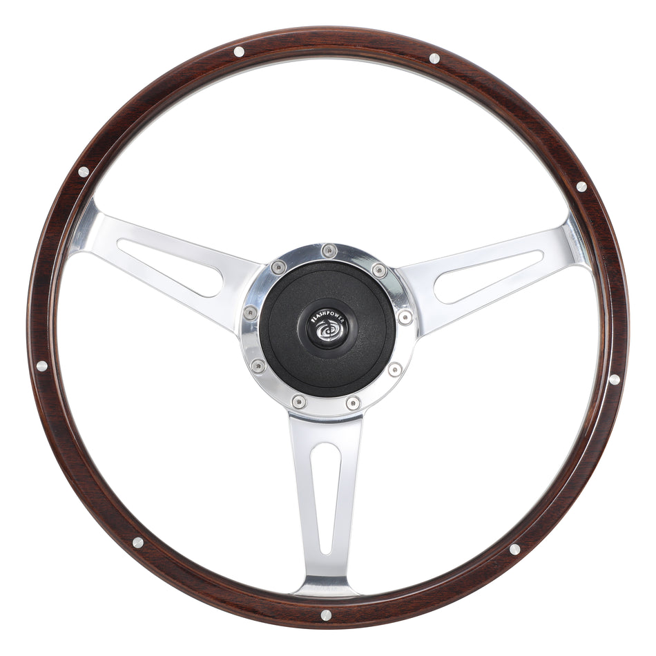 15'' Classic Laminated Wood Steering Wheel Ford Mustang Shelby AC Cobra Vintage
