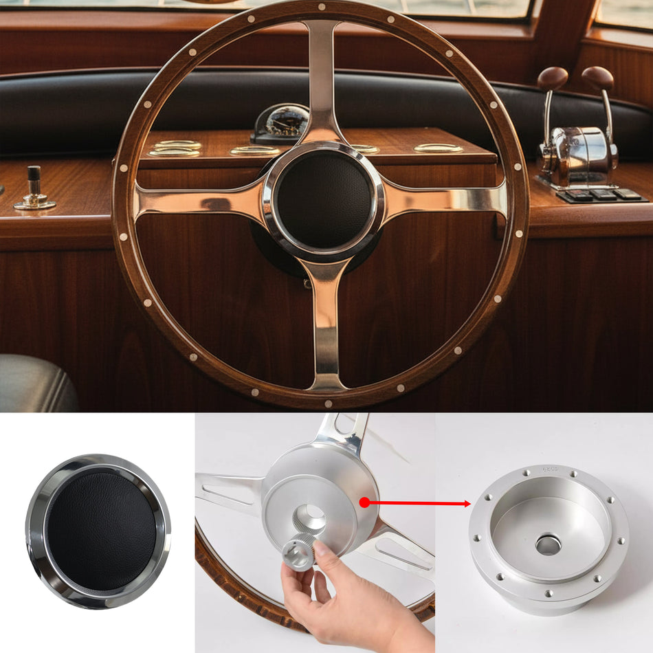 Flashpower 15 Inch Marine Boat 9 Bolt Wood Steering Wheel 6061-T6 Aluminum Polished Finish with Adapter and Center Cap Compatible with Most Boats and Classic Automotive Replacements