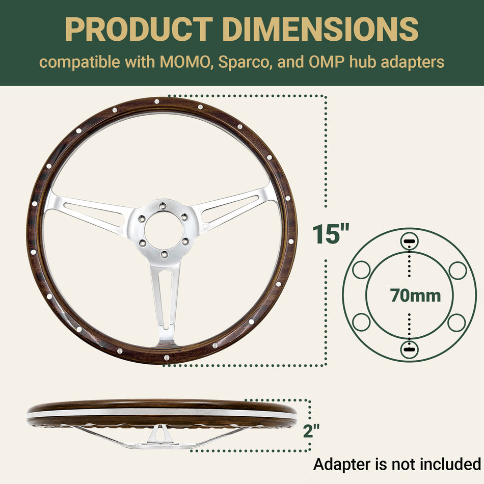 15'' Classic Wood Steering Wheel Restoration Vintage Ford Mustang Shelby AC Cobr