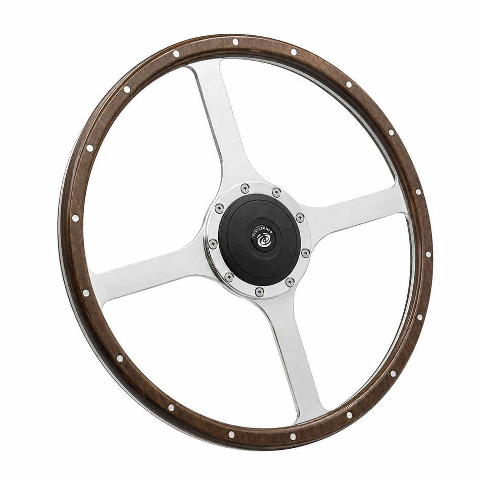 16'' Classic Riveted Wood Steering Wheel Horn Button MGTriumph Jaguar Marine Boat