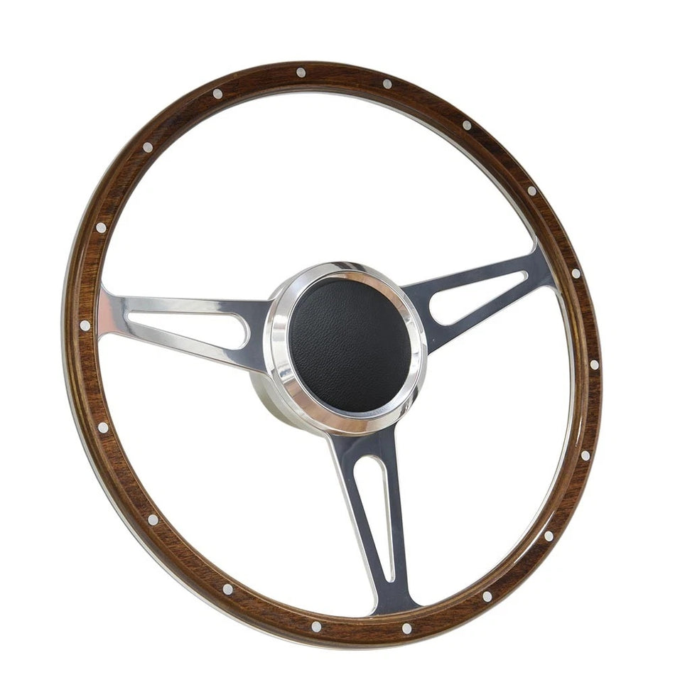 Flashpower 15 Inch Marine Boat 9 Bolt Wood Steering Wheel 6061-T6 Aluminum Polished Finish with Adapter and Center Cap Compatible with Most Boats and Classic Automotive Replacements