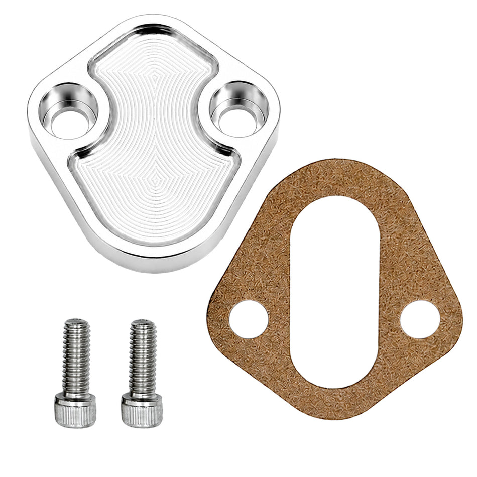 Flashpower Billet SB Ford Fuel Pump Block-Off Plate Kit, Fuel Pump Plate Clear Anodized