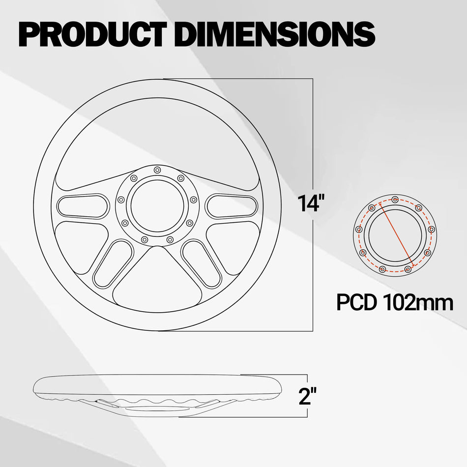 14'' Billet 9-Bolt Trickster Lenkräder, halb ummantelt, GM Fury, Belvedere, GTO mit Hupenknopf, Schwarz