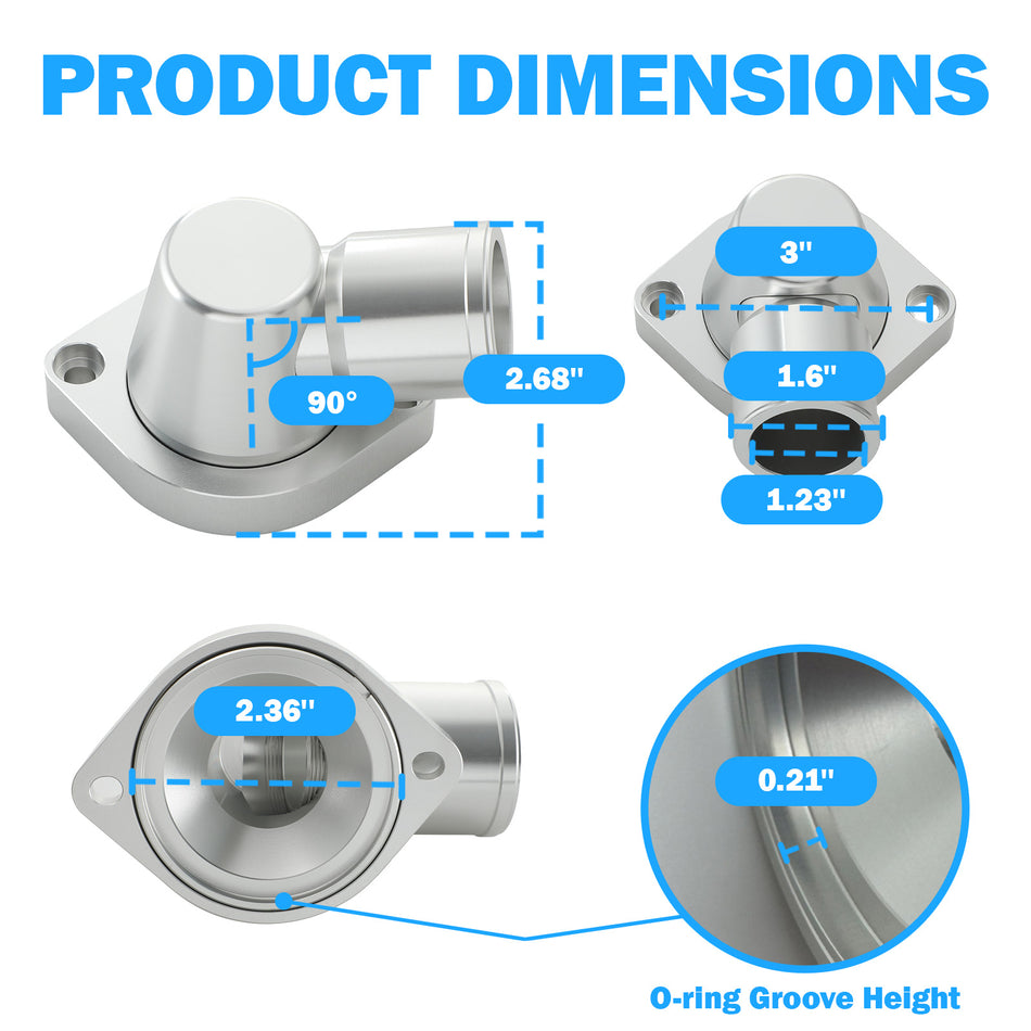 Billet Swivel Thermostat Housings Water Neck 90 1.5'' LS Engine Clear