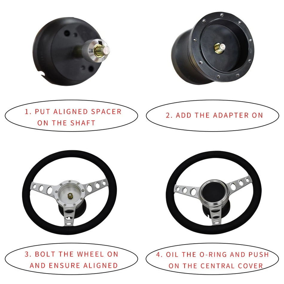 Flashpower 14'' Marine Boat Steering Wheel Satin Hawk style with Black Half Wrap and 3/4'' Tapered Keyway Adapter Compatible with Boats