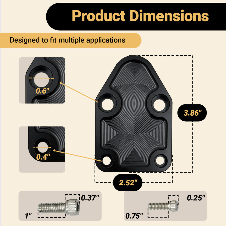 Flashpower Billet SBC Chevy Fuel Pump Block-Off Plate Kit Black Anodized