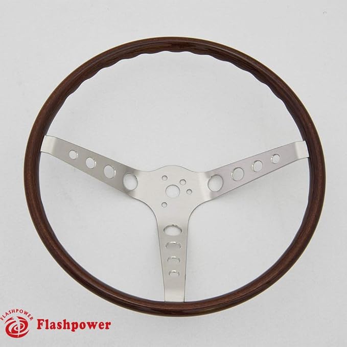 14'' Classic Wood Steering Wheel with Horn Button