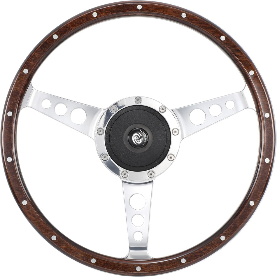 15'' Classic Wood Ssteering Wheel Riveted Vintage Ford Mustang Shelby AC Cobra