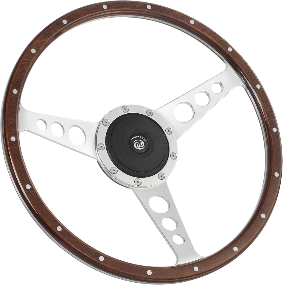 15'' Classic Wood Ssteering Wheel Riveted Vintage Ford Mustang Shelby AC Cobra