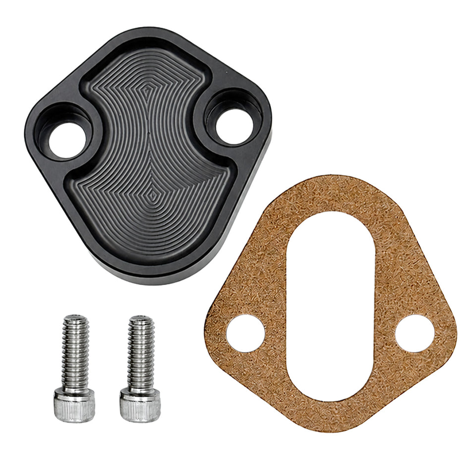 Flashpower Billet SB Ford Fuel Pump Block-Off Plate Kit, Fuel Pump Plate Black