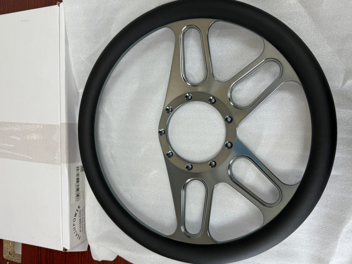 FACTORY SECOND: 14'' Gun Metal Billet Black Steering Wheel W/Horn