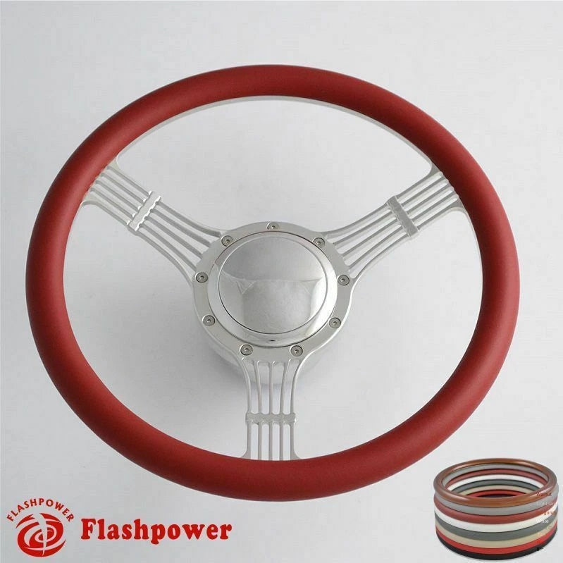 14'' Billet Steering Wheels White Half Wrap Banjo Ford w/ Horn Button & Adapter