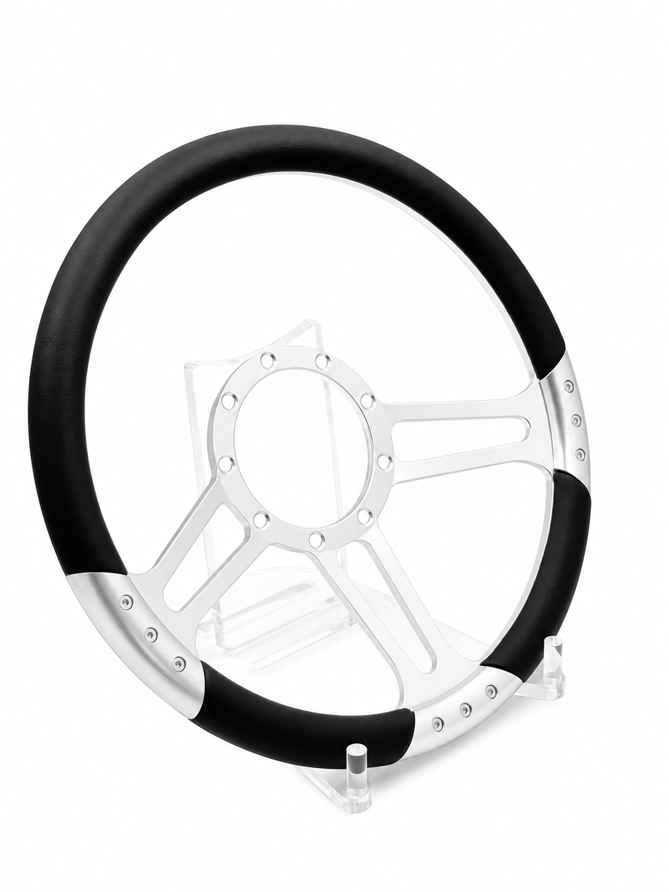 14'' Satin Billet 9 Bolt Trinity Steering Wheels  Wrap Impala Wrangler YJ Cherokee Jeep w/Horn-Black half wrap