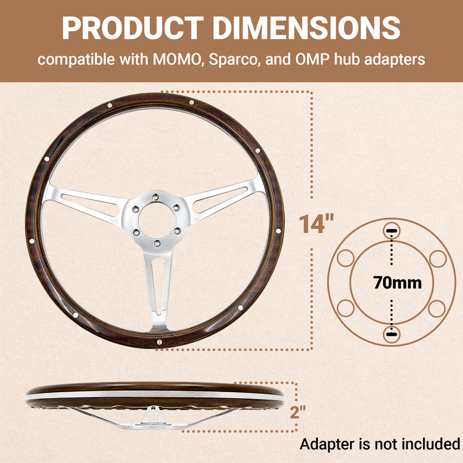 14'' Classic Riveted Wooden Steering Wheel Restoration Mustang Shelby AC Cobra