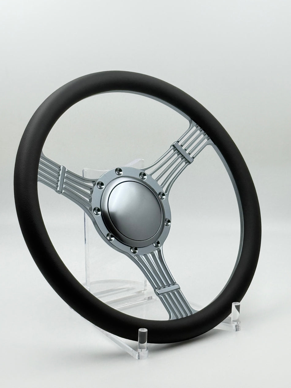 FACTORY SECOND: 14'' Gun Metal Billet 9 Bolt Banjo Steering Wheel Ranger GM Chevy Impala W/Horn