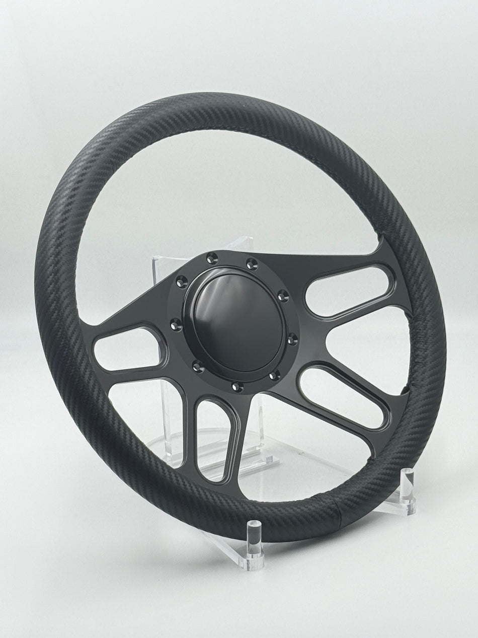 14'' Billet 9-Bolt Trickster Lenkräder Vollbezug Bronco F150 Mercury Capri Lincoln mit Hupe Schwarz