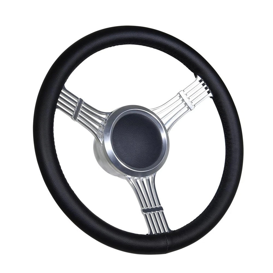 Flashpower 14'' Marine Boat Steering Wheel Satin banjo style with Black Full Wrap and 3/4'' Tapered Keyway Adapter Compatible with Boats