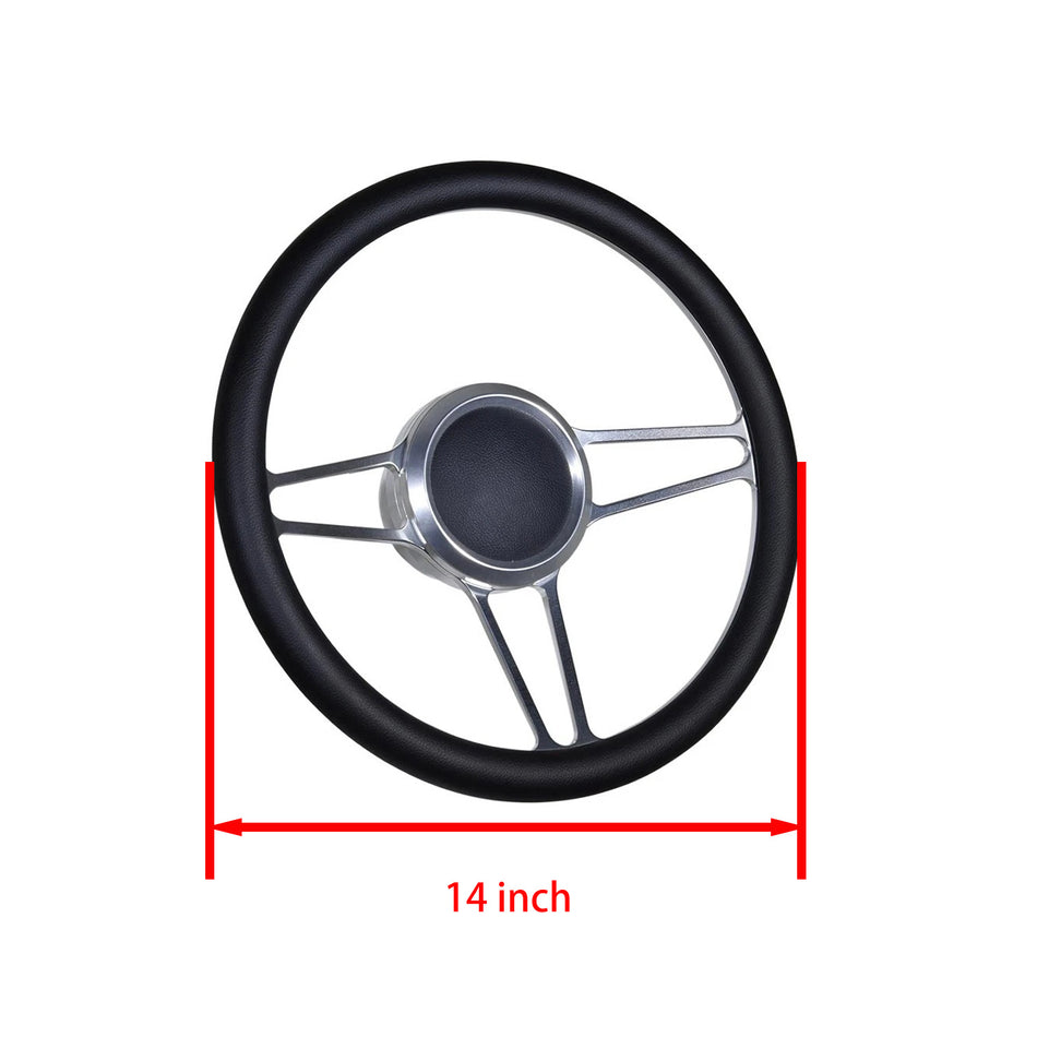 Flashpower 14'' Marine Boat Steering Wheel Satin Tridon style with Black Half Wrap and 3/4'' Tapered Keyway Adapter Compatible with Boats