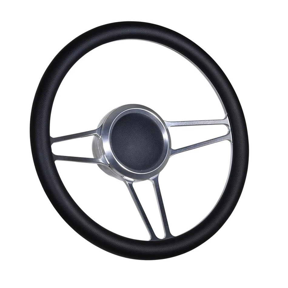 Flashpower 14'' Marine Boat Steering Wheel Satin Tridon style with Black Half Wrap and 3/4'' Tapered Keyway Adapter Compatible with Boats
