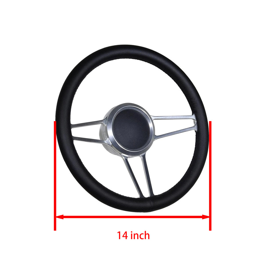 Flashpower 14'' Marine Boat Steering Wheel Satin Tridon style with Black Full Wrap and 3/4'' Tapered Keyway Adapter Compatible with Boats