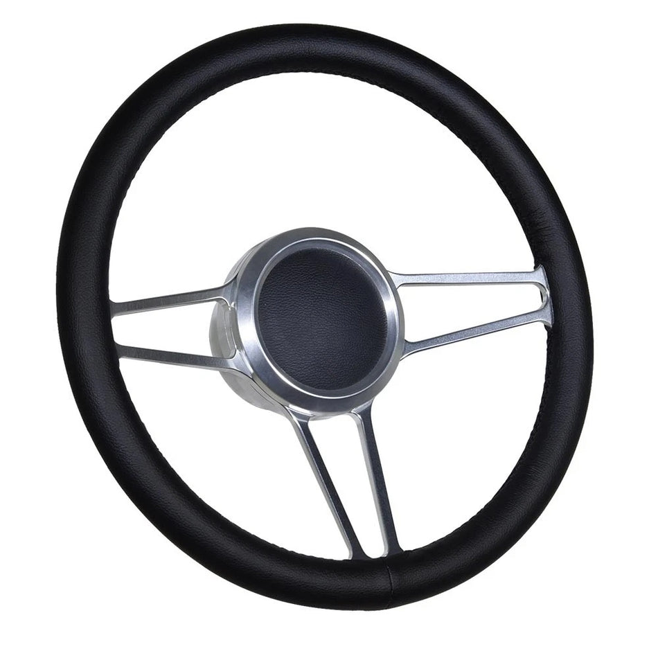 Flashpower 14'' Marine Boat Steering Wheel Satin Tridon style with Black Full Wrap and 3/4'' Tapered Keyway Adapter Compatible with Boats