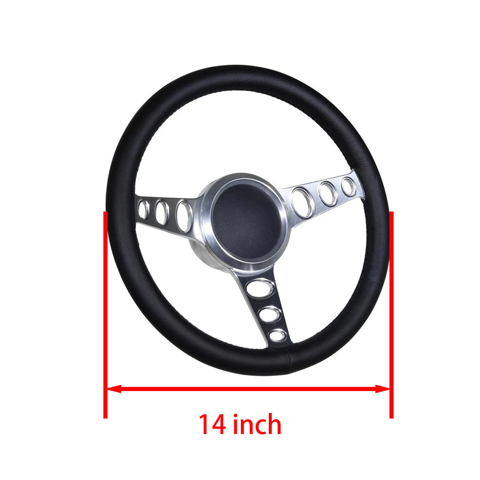 Flashpower 14'' Marine Boat Steering Wheel Satin Cruisin style with Black Half Wrap and 3/4'' Tapered Keyway Adapter Compatible with Boats