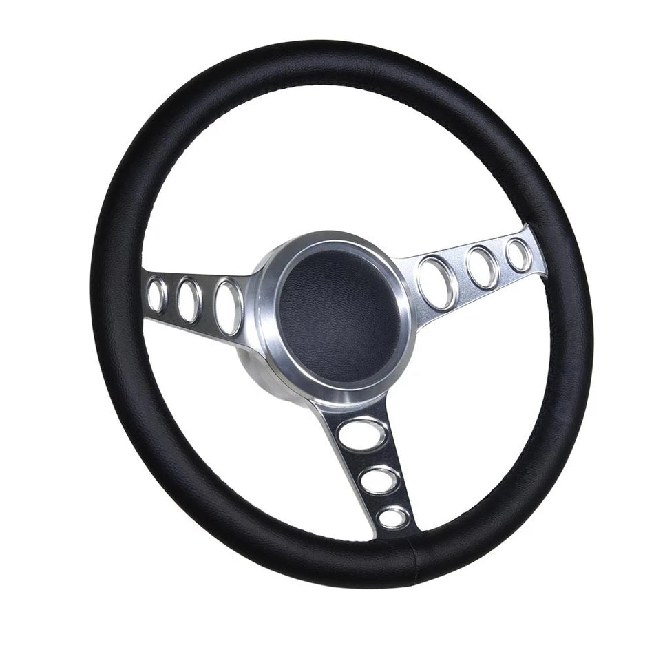 Flashpower 14'' Marine Boat Steering Wheel Satin Cruisin style with Black Half Wrap and 3/4'' Tapered Keyway Adapter Compatible with Boats