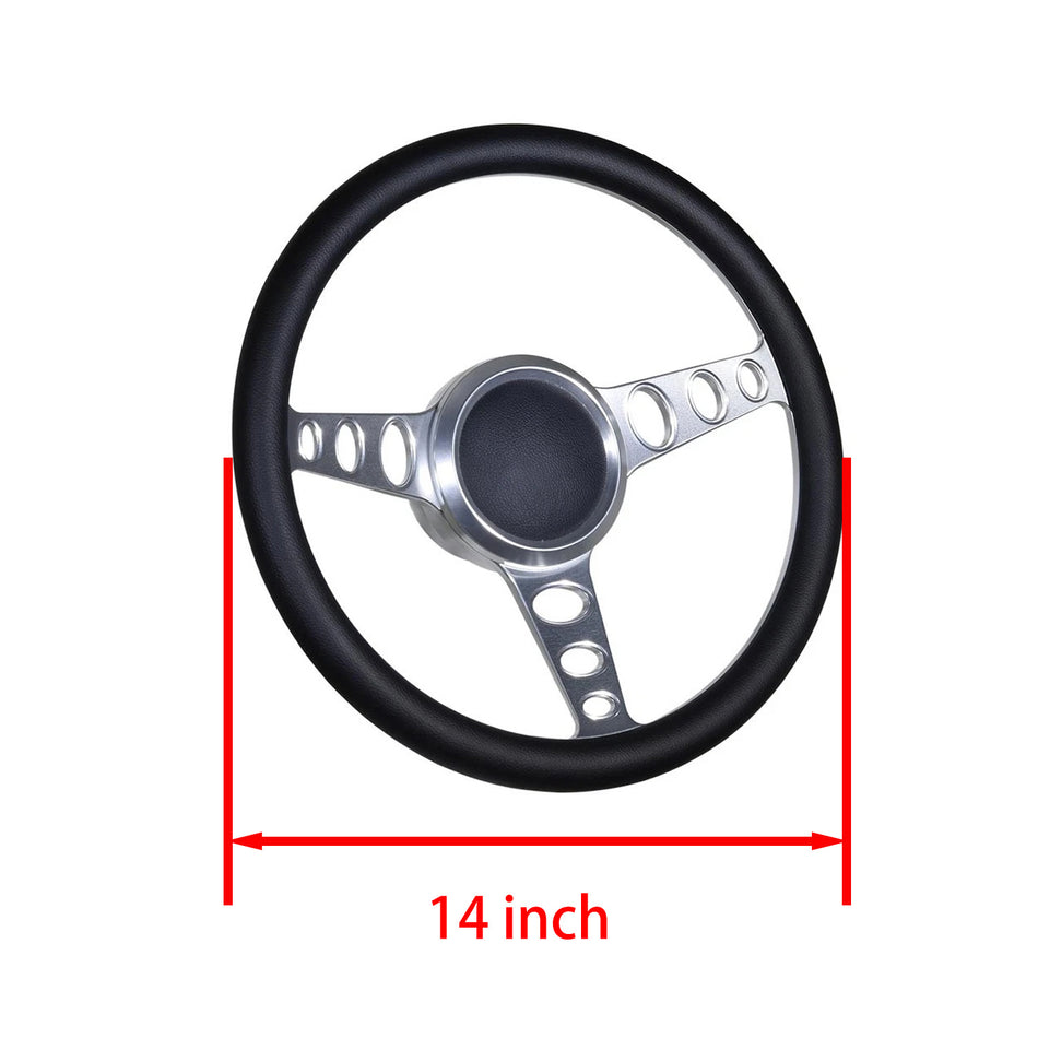 Flashpower 14'' Marine Boat Steering Wheel Satin Cruisin style with Black Full Wrap and 3/4'' Tapered Keyway Adapter Compatible with Boats