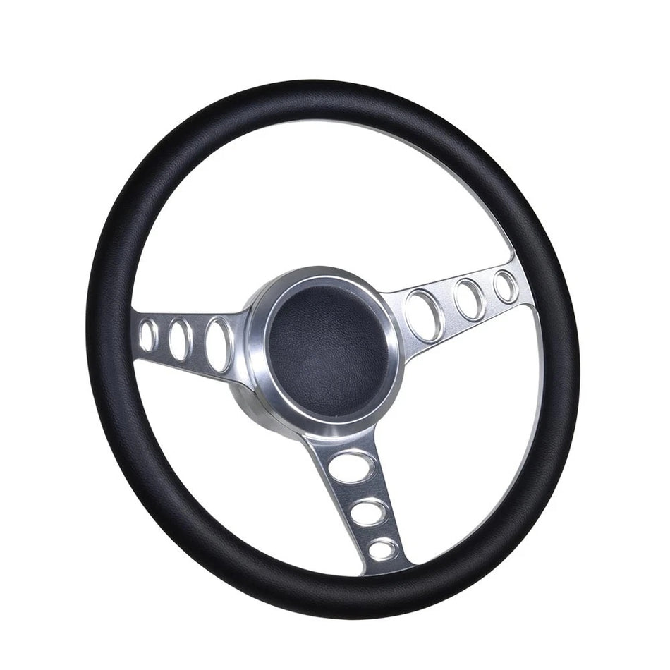 Flashpower 14'' Marine Boat Steering Wheel Satin Cruisin style with Black Full Wrap and 3/4'' Tapered Keyway Adapter Compatible with Boats