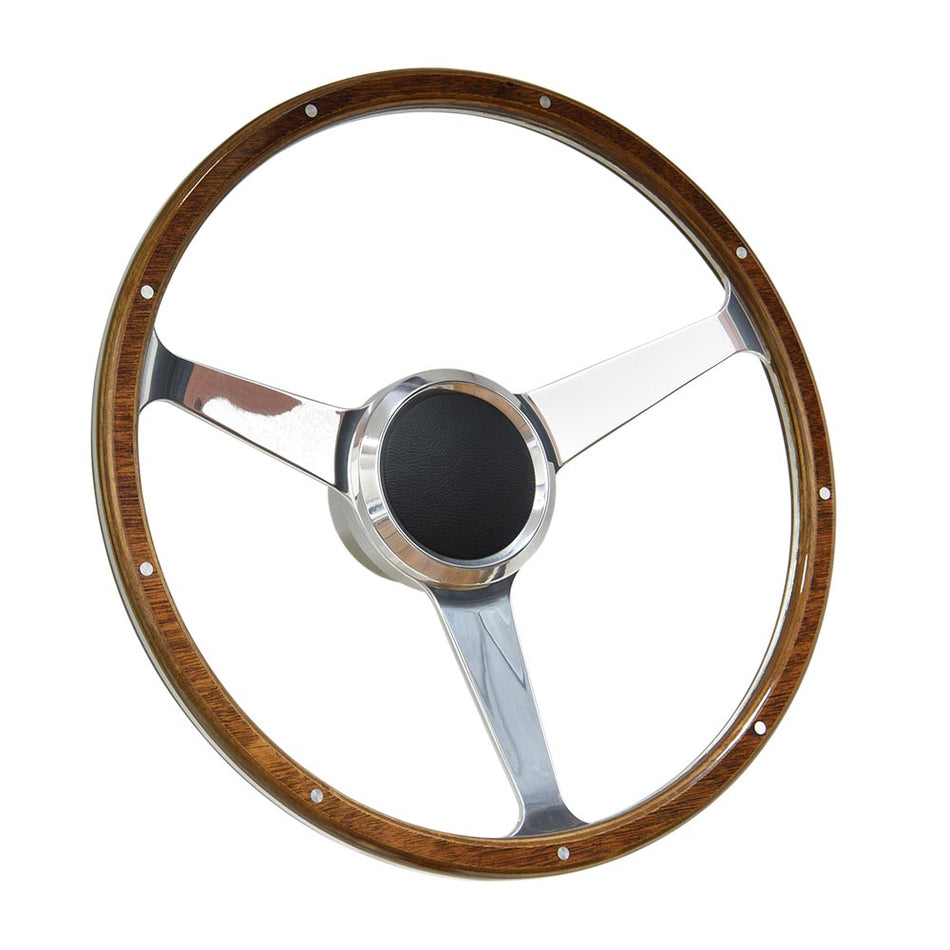 Flashpower 15 Inch Marine Boat 9 Bolt Wood Steering Wheel 6061-T6 Aluminum Polished Finish with Adapter and Center Cap Compatible with Most Boats and Classic Automotive Replacements