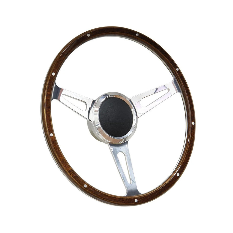 Flashpower 16 Inch Marine Boat 9 Bolt Wood Steering Wheel Aluminum Polished Finish with Adapter and Center Cap Compatible with Most Boats, Speedboats, Yachts and Classic Automotive Replacements