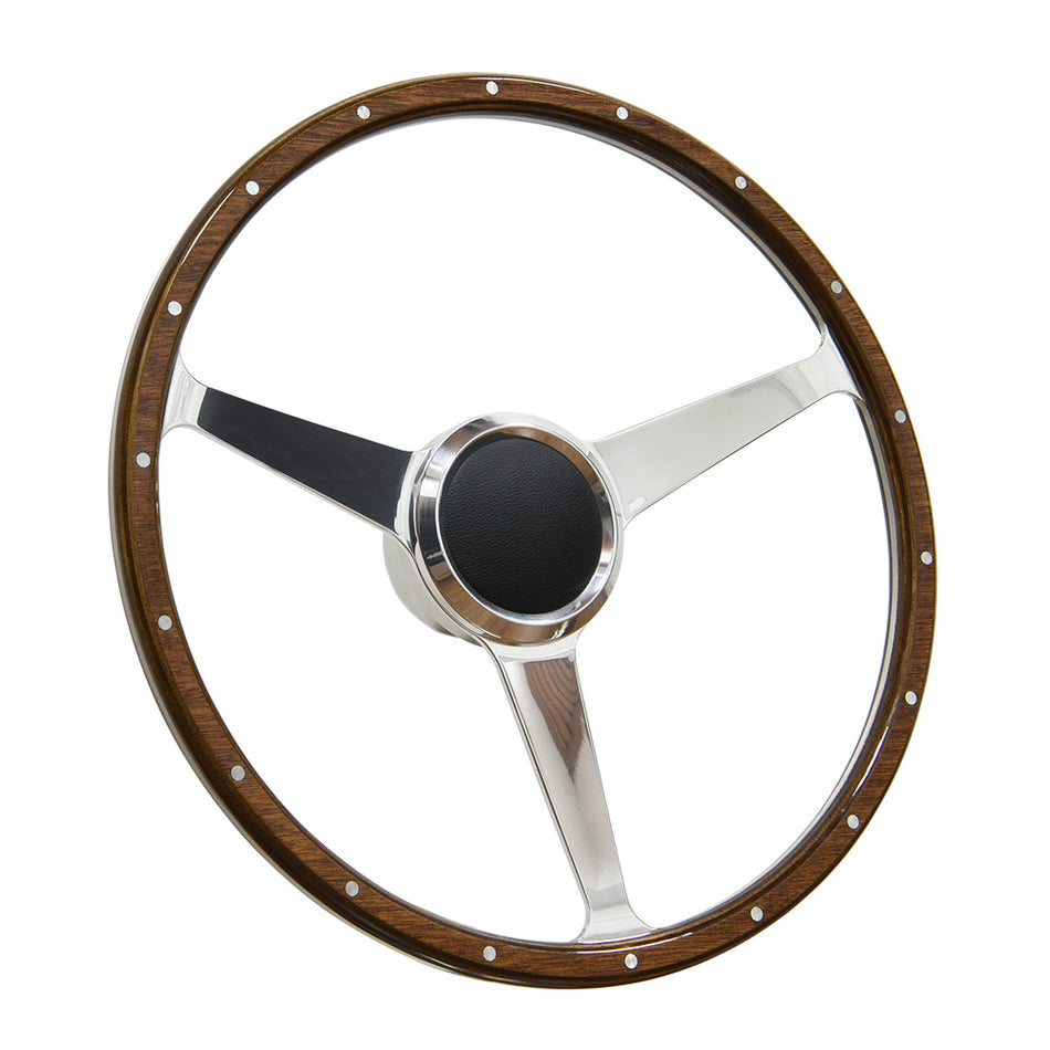 Flashpower 17 Inch Marine Boat 9 Bolt Wood Steering Wheel 6061-T6 Aluminum Polished Finish with Adapter and Center Cap Compatible with Most Boats and Classic Automotive Replacements