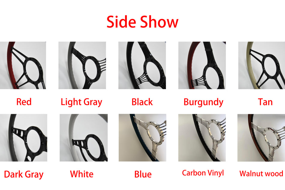 14'' Billet Steering Wheel Full Leather Wrap Horn Button Impala GTO Regal