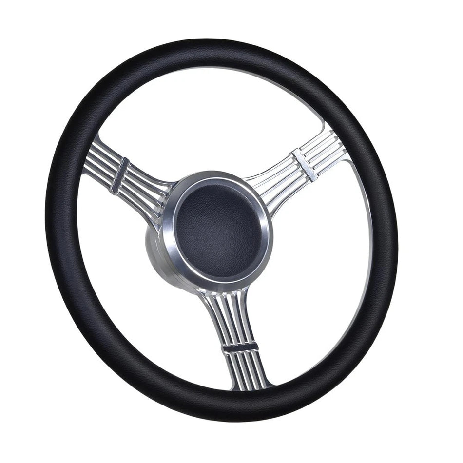 Flashpower 14'' Marine Boat Steering Wheel Satin banjo style with Black Half Wrap and 3/4'' Tapered Keyway Adapter Compatible with Boats