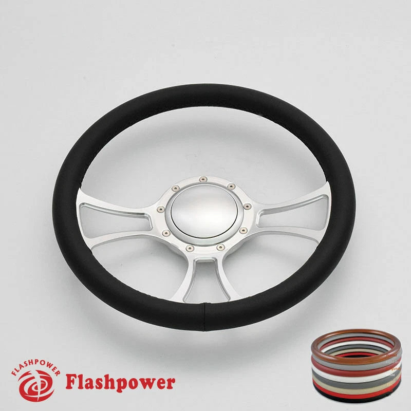 14'' Billet Steering Wheels Full Wrap restoration Chevy Ford Mopar W/ Horn