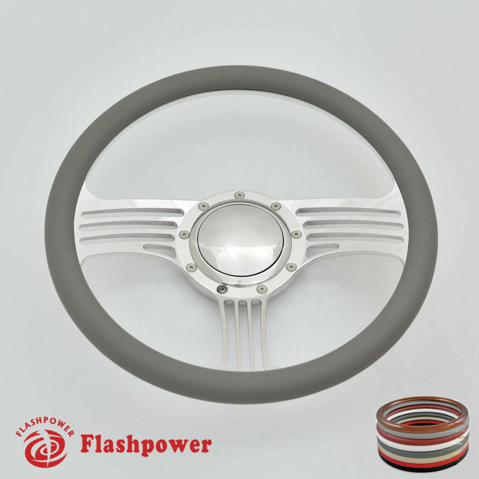 14'' Billet Steering Wheels Half Wrap Impala Chevy II Nova Chevelle w/ Horn