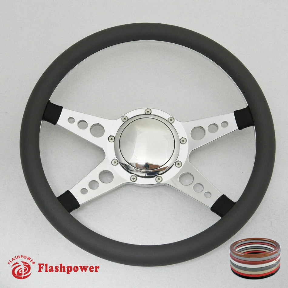 14'' Polished Billet Steering Wheel Full Leather Wrap Catalina Blazer