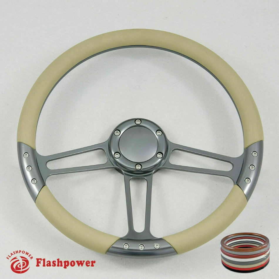 14'' Gun Metal Billet Steering Wheel Half Wrap GM Impala C10 W/Horn