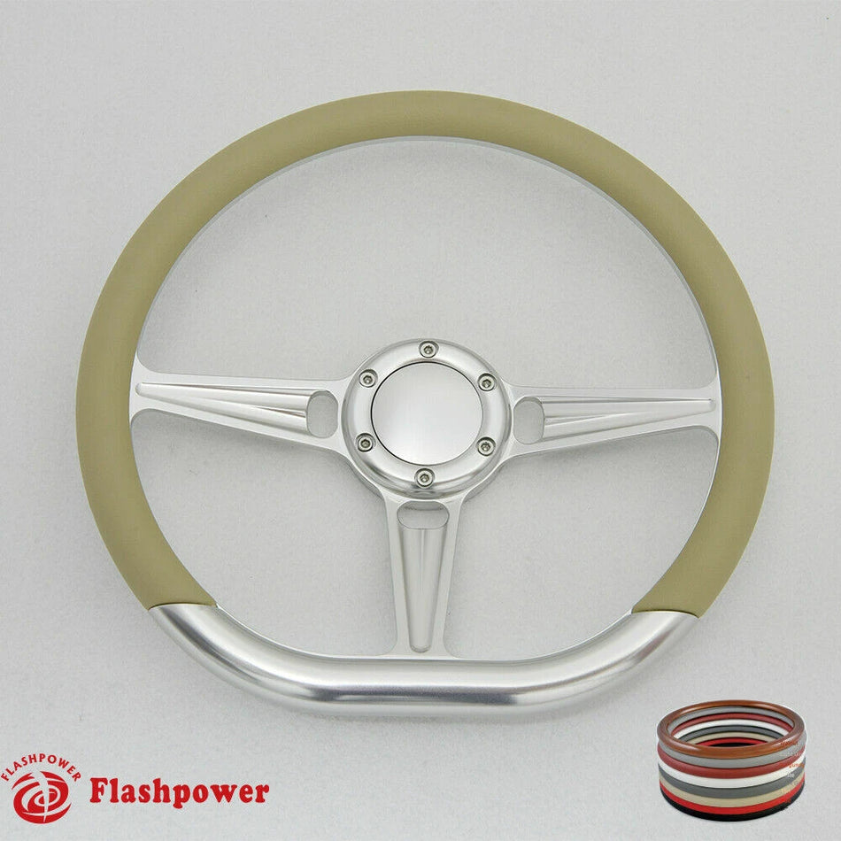 14'' D Type Billet Steering Wheel Half Wrap Muscle Car GMC W/Horn Button