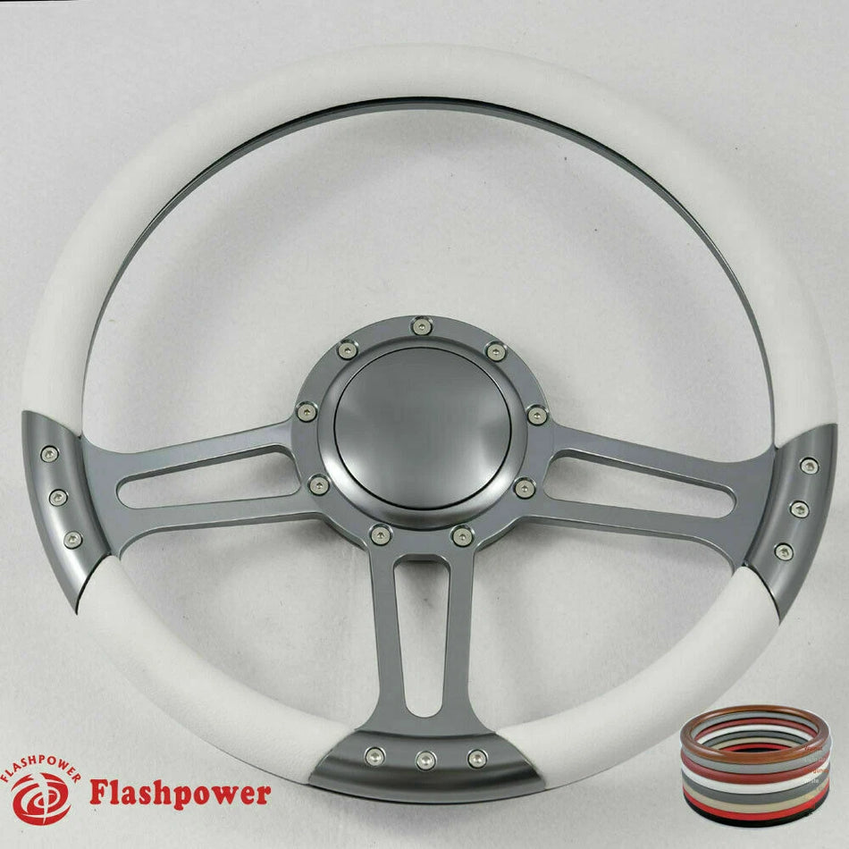 14'' Gun Metal Billet 9 Bolt Trinity Steering Wheel Half Wrap Caprice GM Chevy Blazer W/Horn