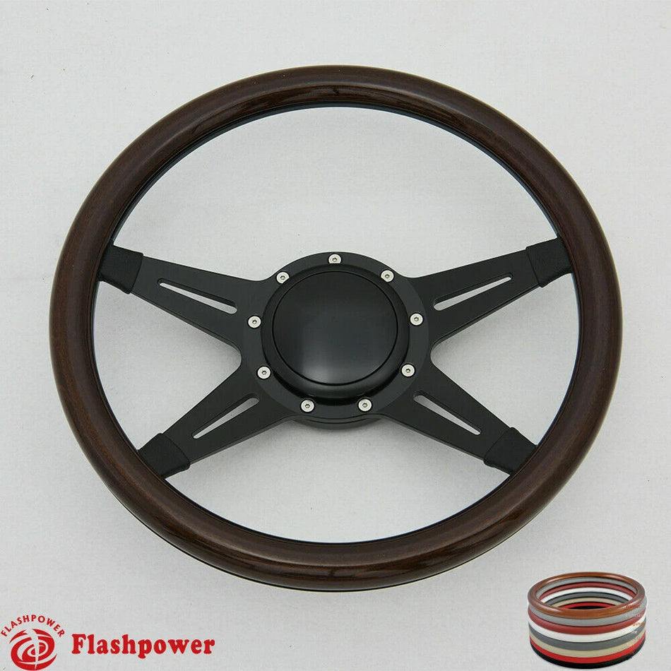 14'' Billet Steering Wheels Full Wrap Ford GM Corvair Impala Chevy w/Horn