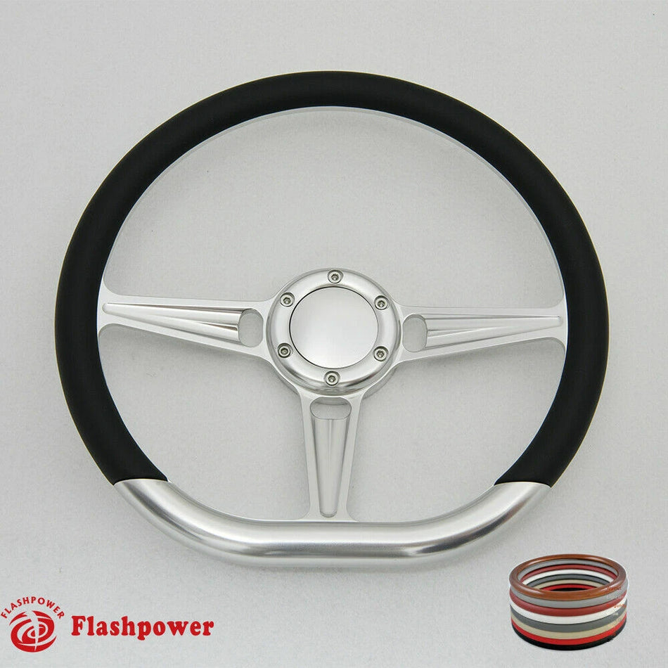 14'' D Type Billet Steering Wheel Half Wrap Muscle Car GMC W/Horn Button