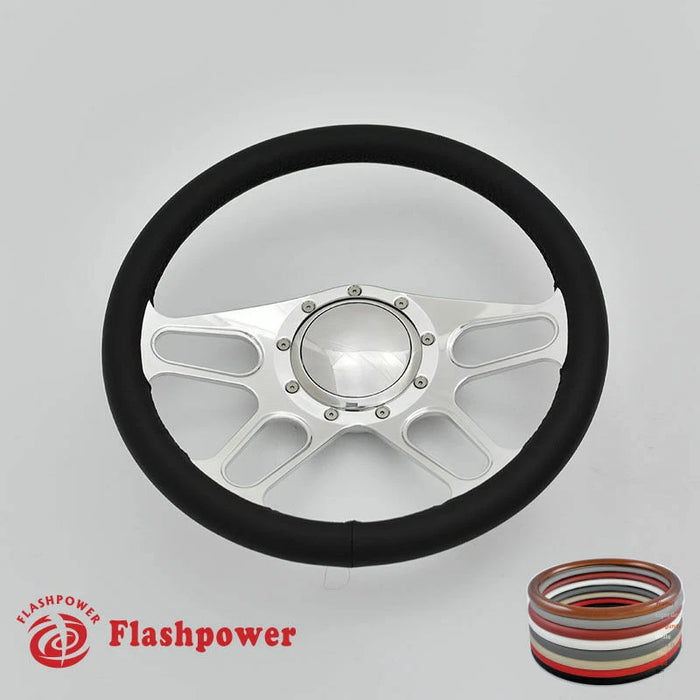 14'' Billet 9-Bolt Trickster Lenkräder Vollverkleidung Bronco F150 Mercury Capri Lincoln mit Hupe Poliert