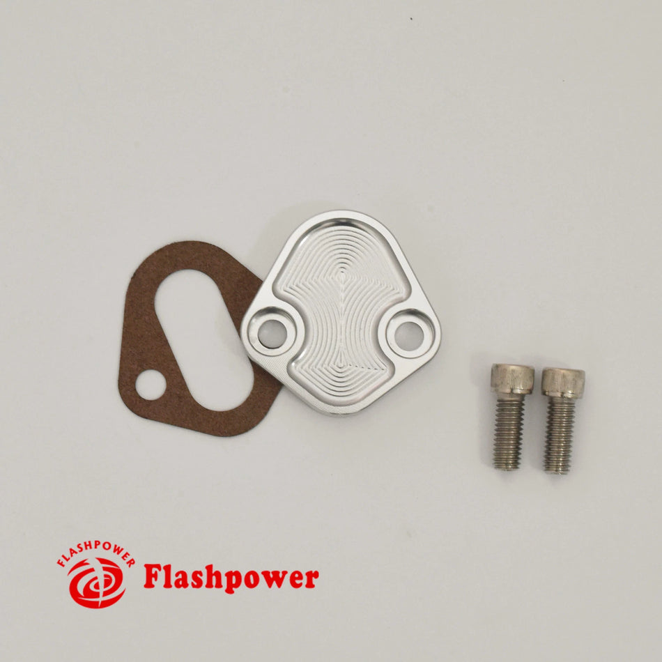Flashpower Billet SB Ford Fuel Pump Block-Off Plate Kit, Fuel Pump Plate Clear Anodized