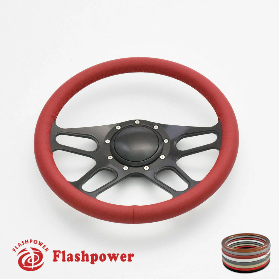 14'' Billet Steering Wheels Full Wrap Bronco F150 Mercury Capri Lincoln w/ Horn