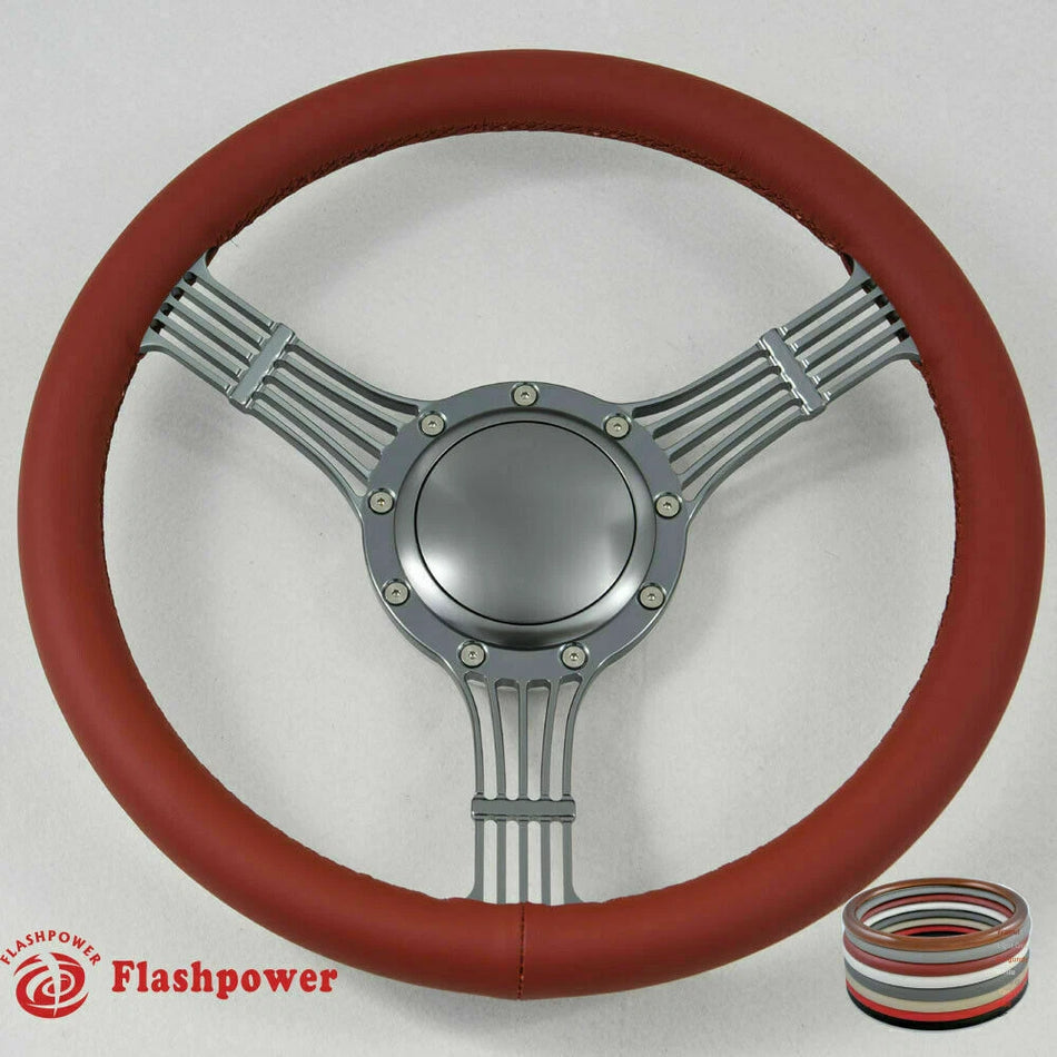 14'' Billet Banjo Steering Wheel Full Wrap Chevy GMC Ford W/Horn