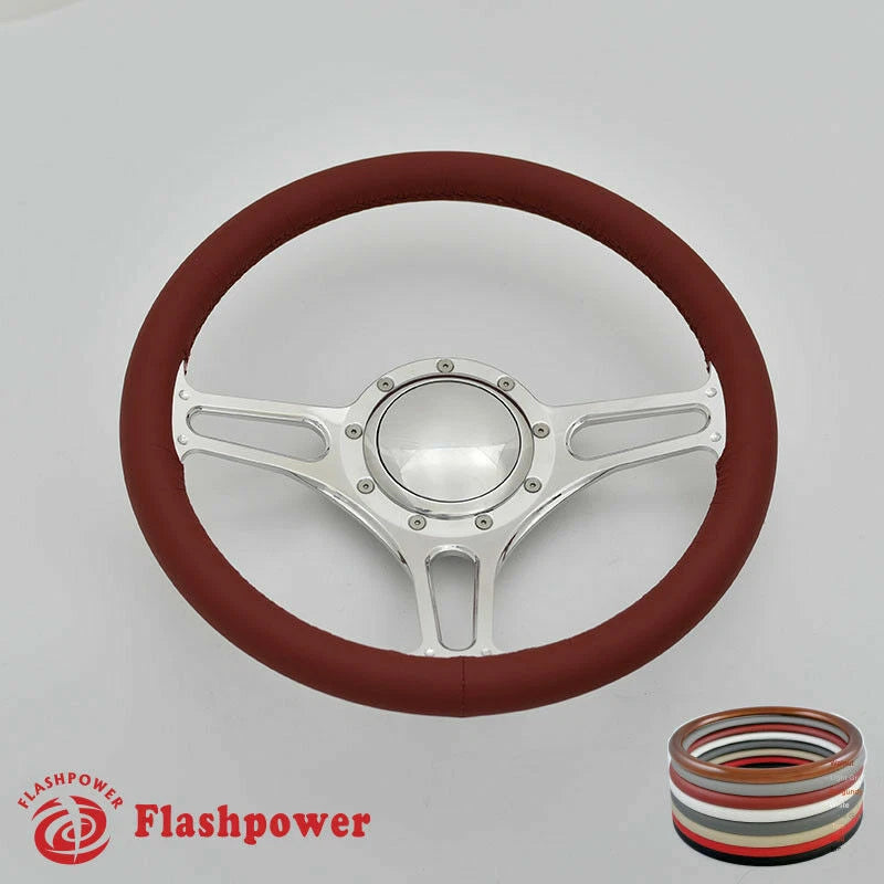 14'' Billet Steering Wheel Full Wrap Ford Fairlane Galaxie LTD Ranch w/Horn