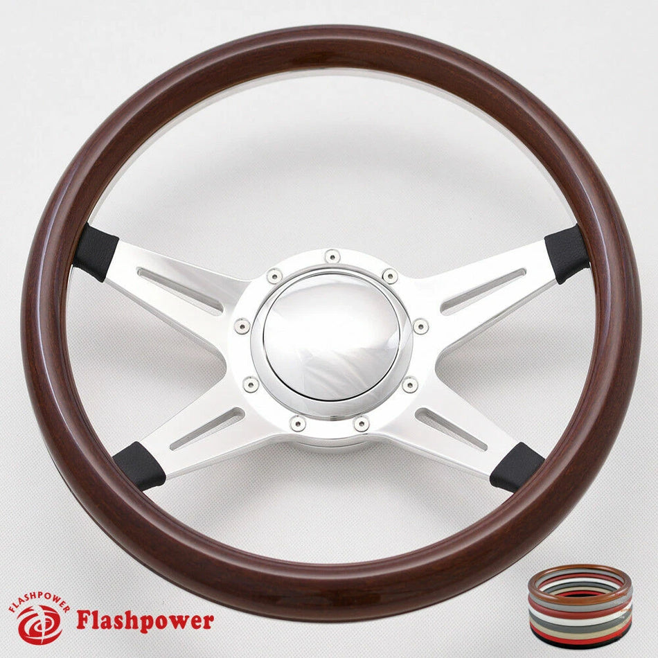 14'' Billet Steering Wheels Full Wrap Bronco Mercury Capri Lincoln w/ Horn