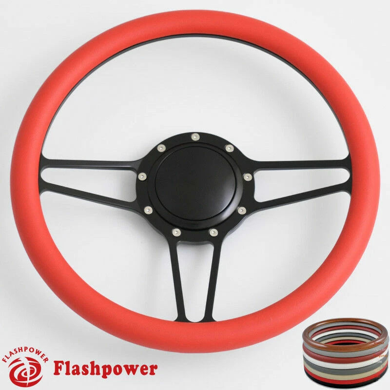 14'' Billet Steering Wheels Half Wrap Custom Chevy Ididit Flaming River w/ Horn