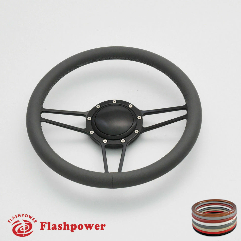14'' Billet Steering Wheels Full Wrap Impala Chevy II Nova Chevelle w/ Horn
